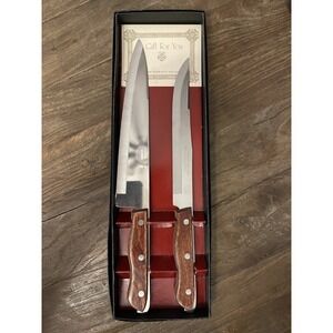Vintage‎ Stainless Steel Chef's Knife & Carving Knife Set-Wood Handles-Box Set